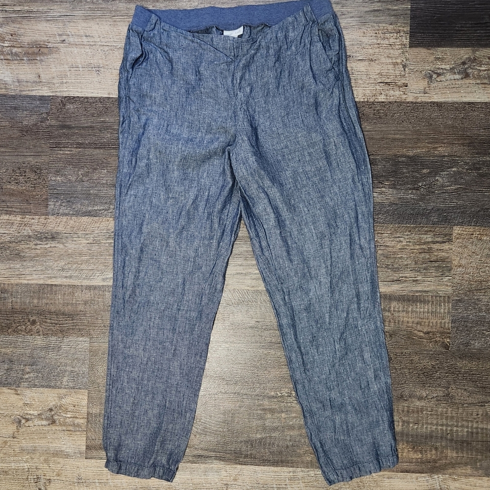 J. Jill Love Linen Womens White Blue Woven Pants Size Medium